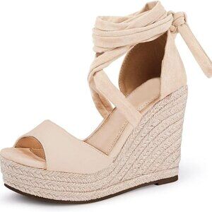 Open Toe Lace Up Suede Wedges